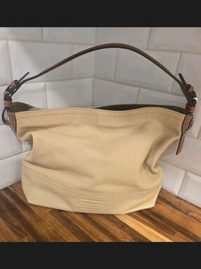 Coach Cream Leather Hobo Bag with Brown Strap